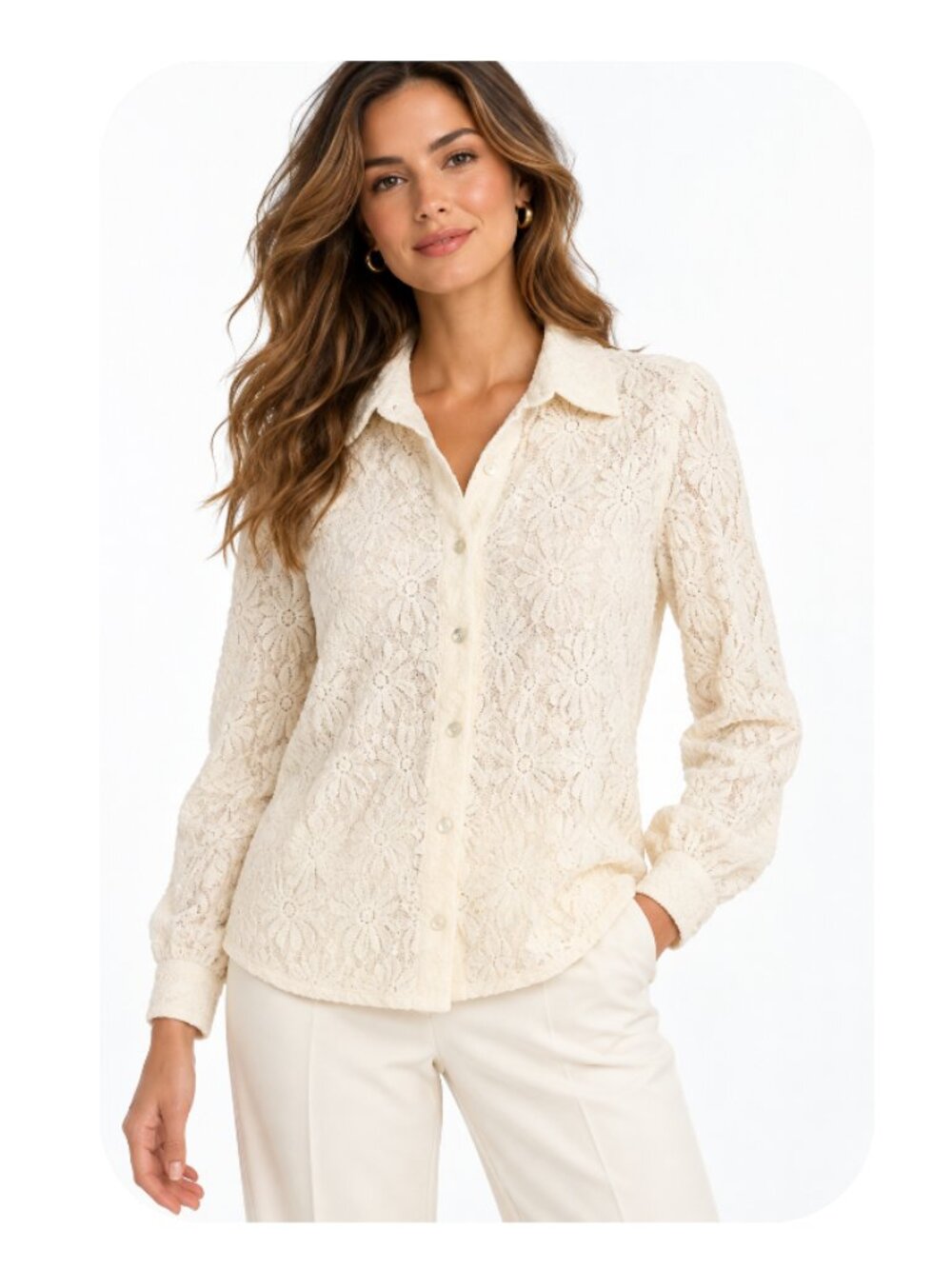 NWT GILLI Premium Boutique Lace Button Up Ling Sleeve Off White Medium. -XL
